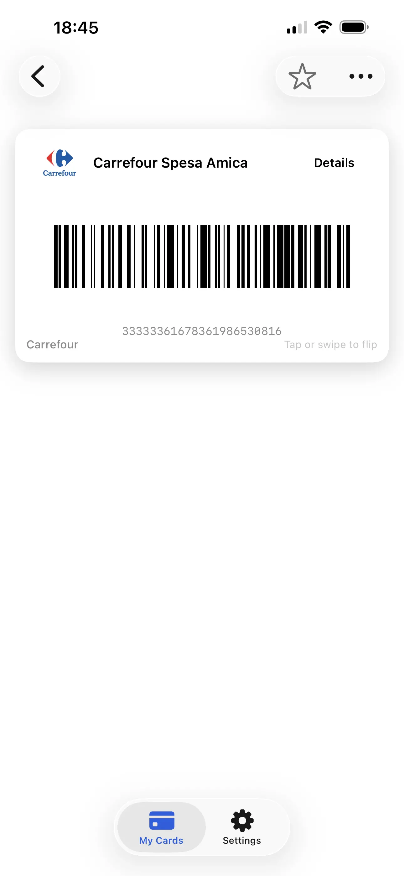 Barcode detail screen